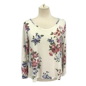 Gelato Pique Floral Scoop Neck Long Sleeve Knit Lounge Top Size Large